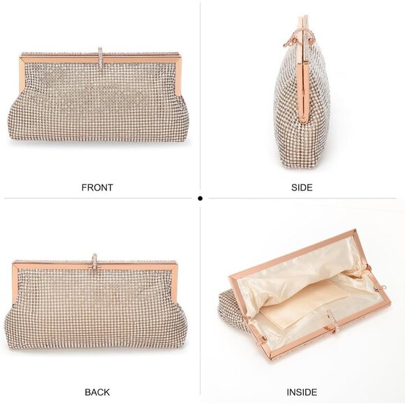 🆕Evening Bag Champagne Crystal Rhinestone Crossbody Handbag Shoulder Wedding - Picture 7 of 7